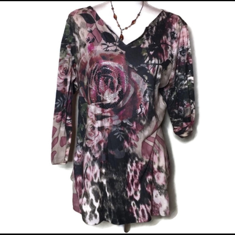 Rose 3/4 sleeve blouse SZXL EUC